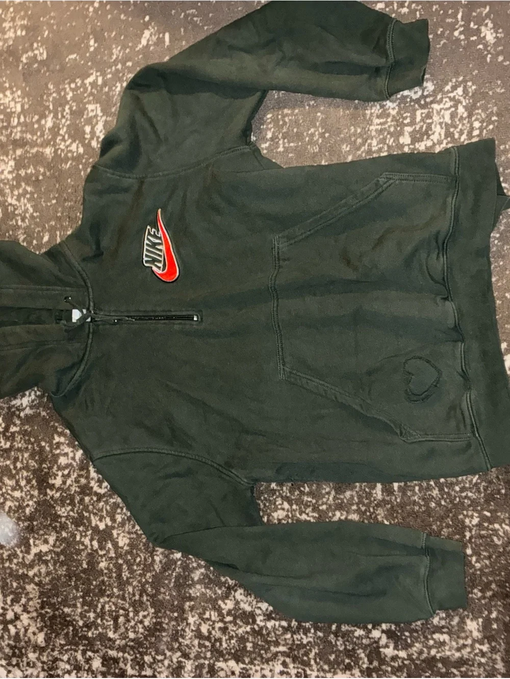 Nike Green Quarter-Zip Hoodie with Subtle Red Swoosh
